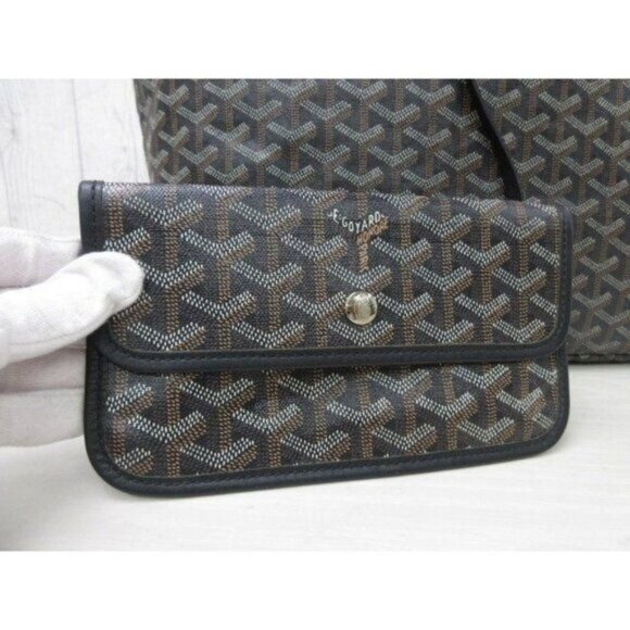 Authentic Goyard Goyardine Saint Louis PM Black Shoulder Tote Bag & Pouch Wallet - Picture 10 of 16